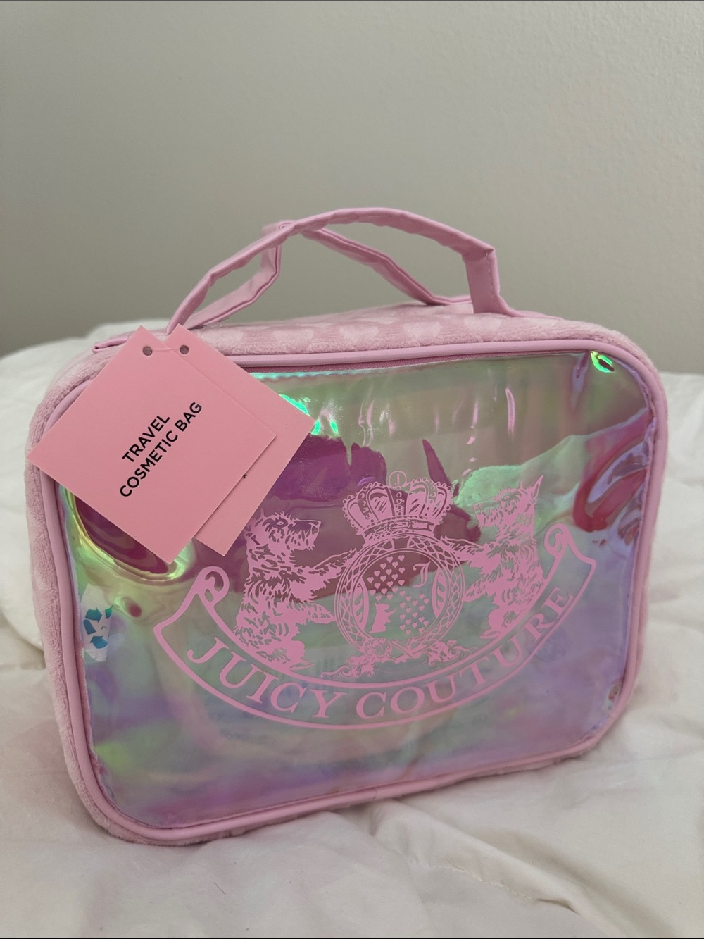 NWT Juicy Couture Iridescent Pink Travel Cosmetic Case